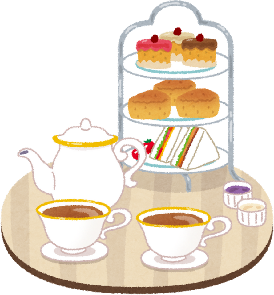 Afternoon Tea Setup Illustration with Cake Stand and Tea Set